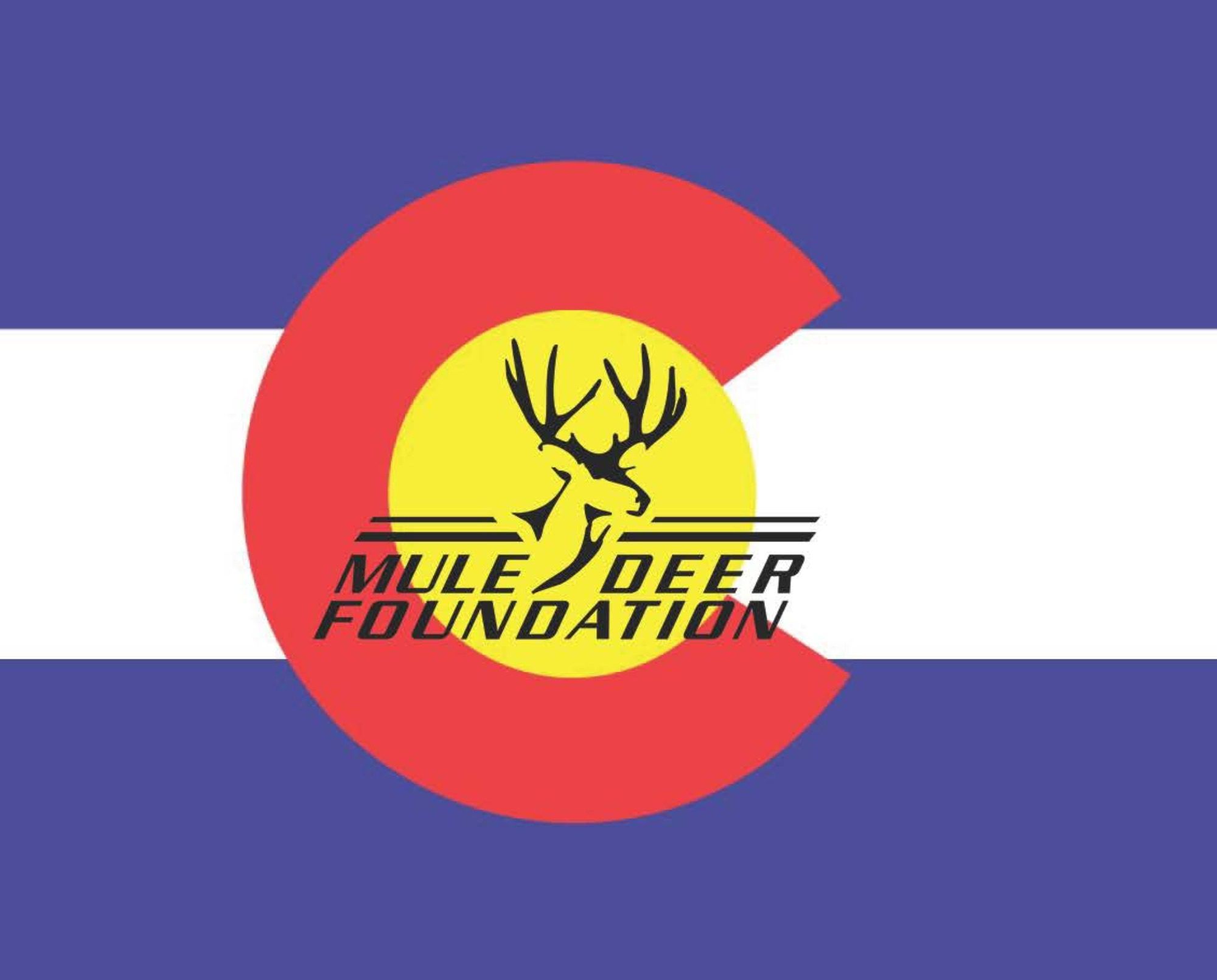 Mule Deer Foundation logo on a Colorado flag background.