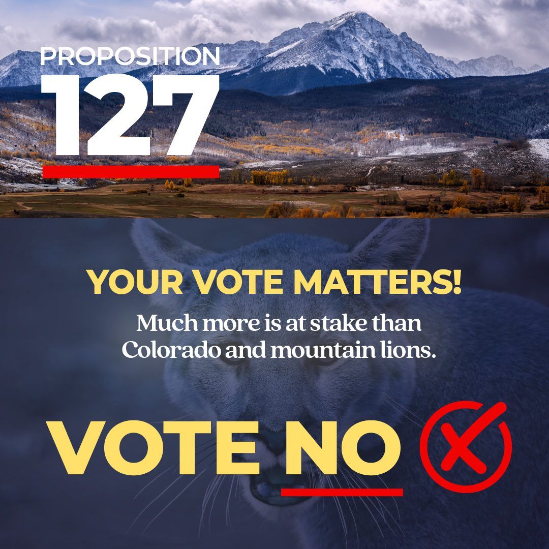 Campaign graphic for Proposition 127 with mountain scenery and mountain lion closeup.