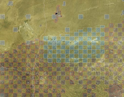 Aerial view of habitat mapping area with grid squares for conservation efforts.