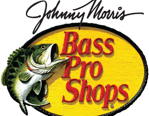 Logo of Bass Pro Shops featuring a bass fish and Johnny Morris's signature.