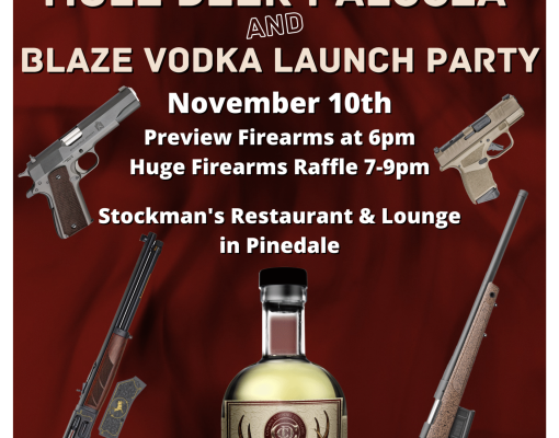 Event poster for Mule Deer Foundation's Mule Deer Palooza and Blaze Vodka launch party