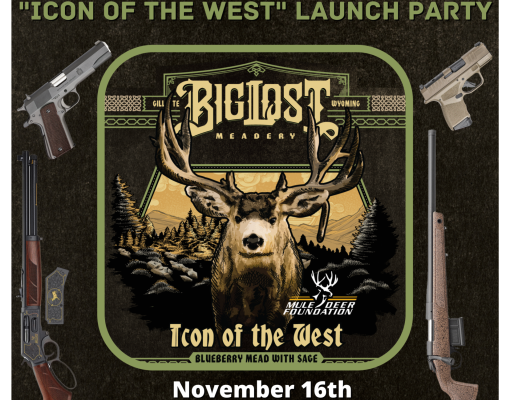 Mule Deer Palooza event poster with details about firearms raffle.