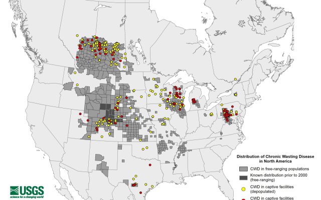 Map showing Chronic Wasting Disease distribution in North America.