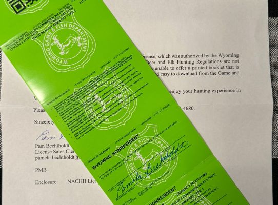 Wyoming nonresident hunting license and letter