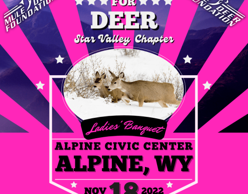 Mule Deer Foundation event banner featuring deer and event details
