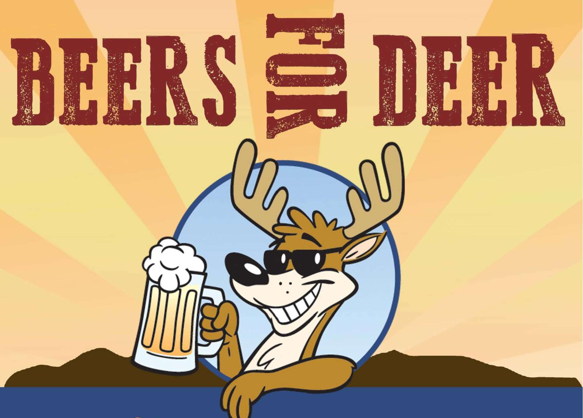 Cartoon logo featuring a deer with sunglasses and a beer mug.