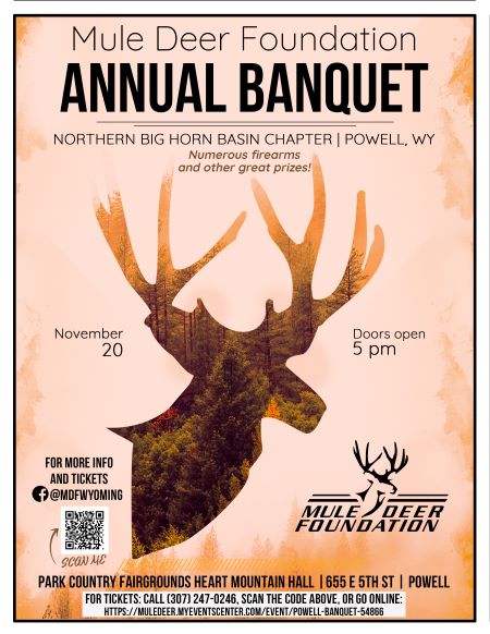 Mule Deer Foundation Annual Banquet poster in Powell, WY.