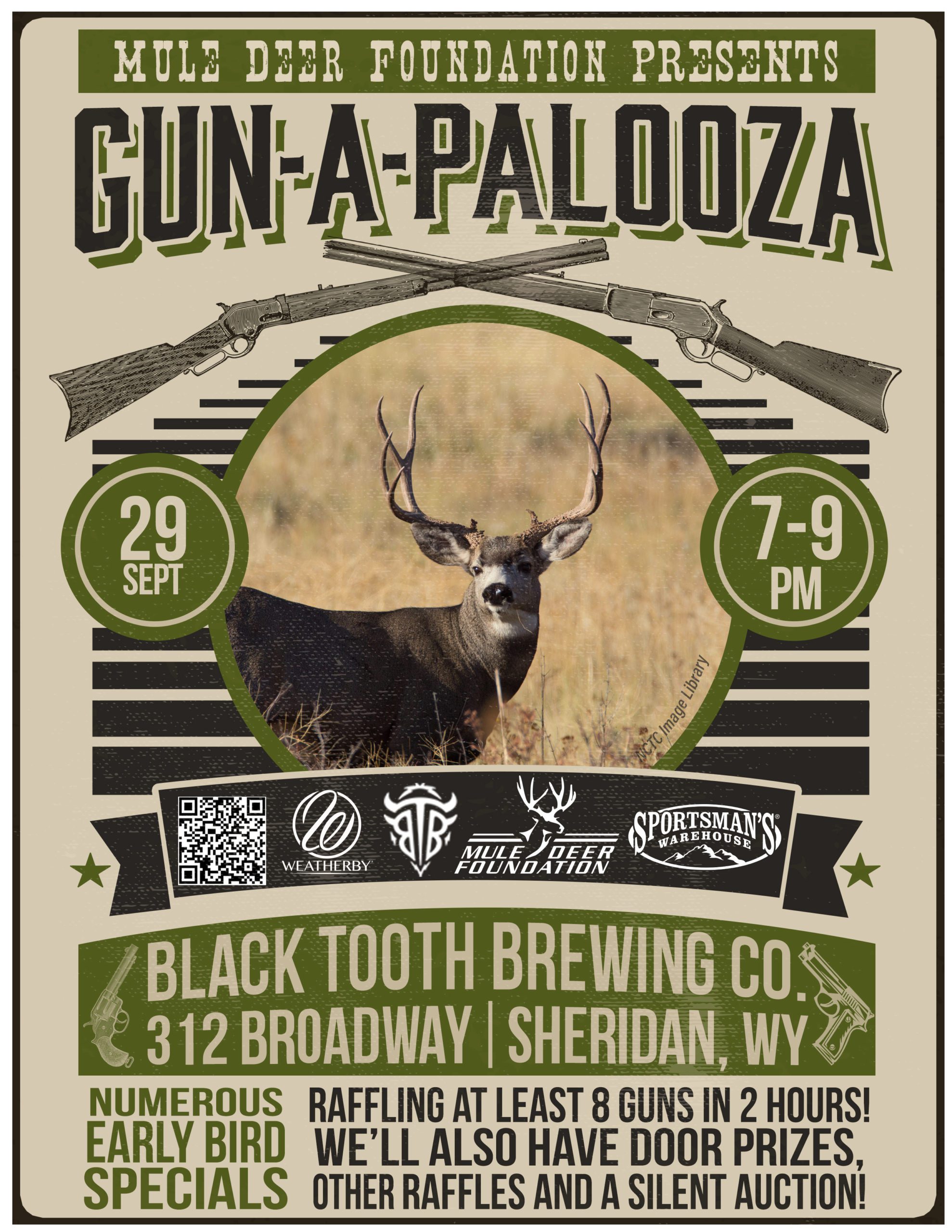 Mule Deer Foundation Gun-A-Palooza event poster featuring a mule deer