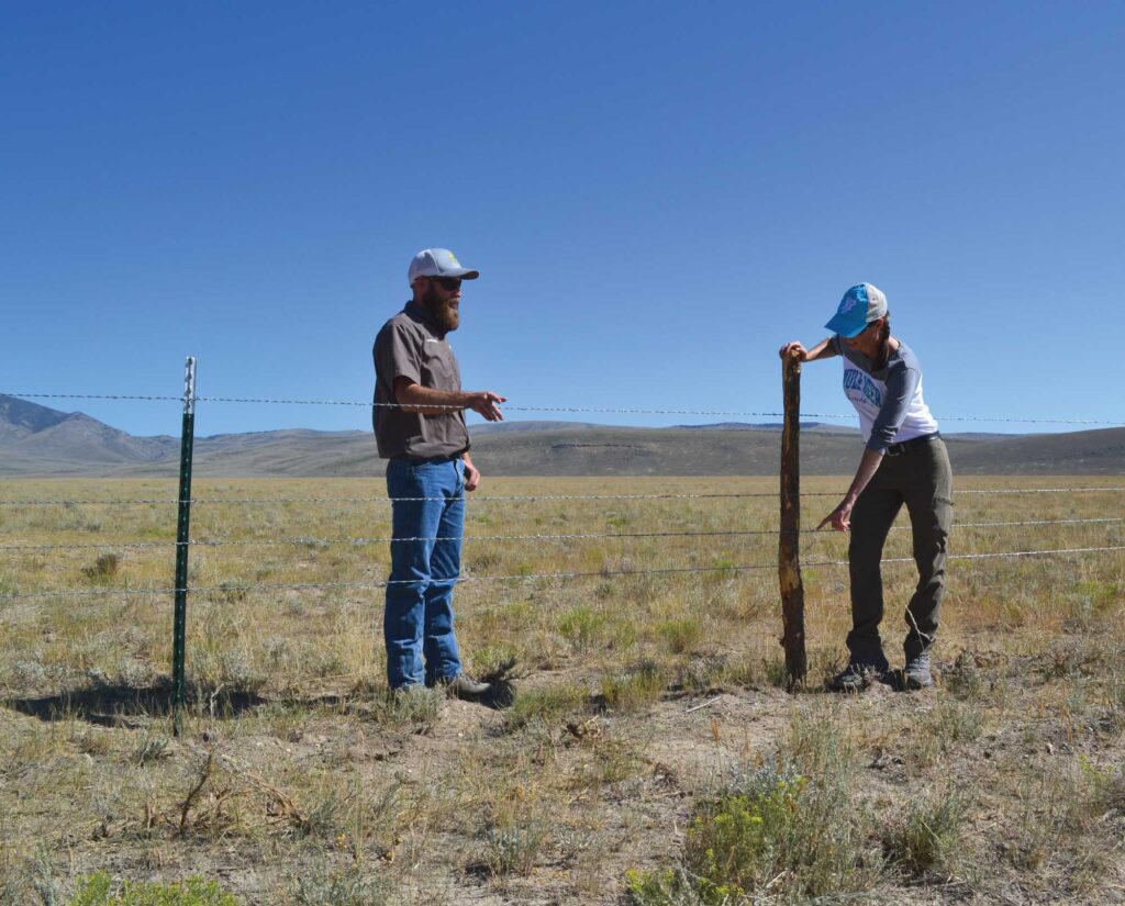 Biologist Jessie Shallow works on a migration fence in Idaho.