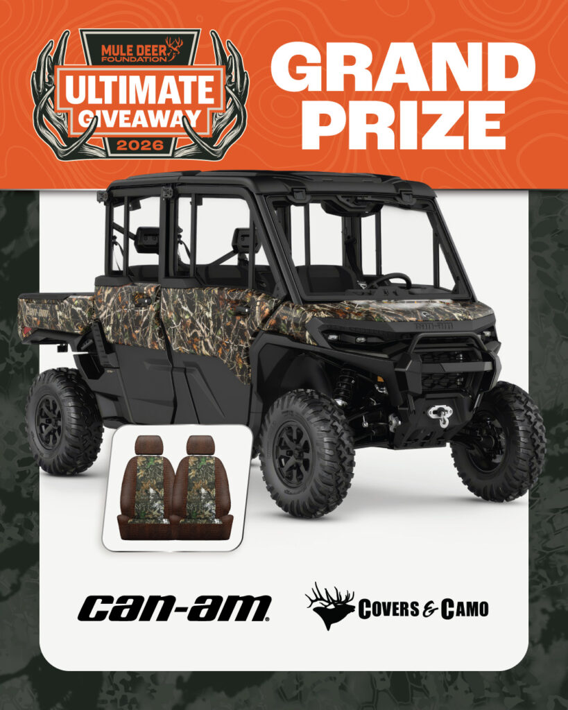  The Mule Deer Foundation (MDF) and Can-Am have partnered for the 2026 Ultimate Giveaway. Can-Am donated a 2026 Defender MAX XT CAB HD11 in Dark Wildland Camo.