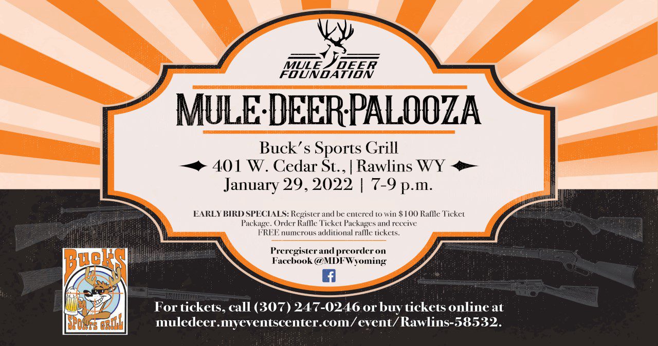 Mule Deer Palooza event poster featuring location and details.