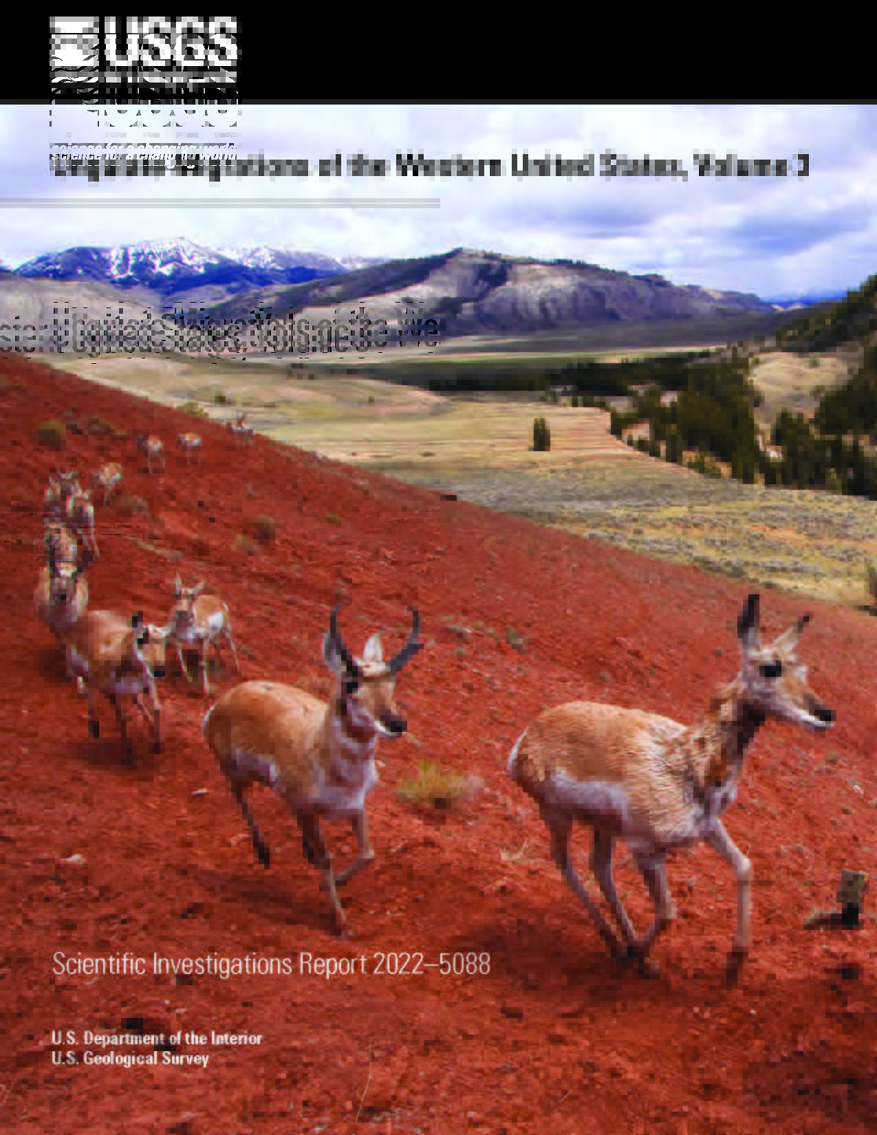 Group of mule deer running across red hills